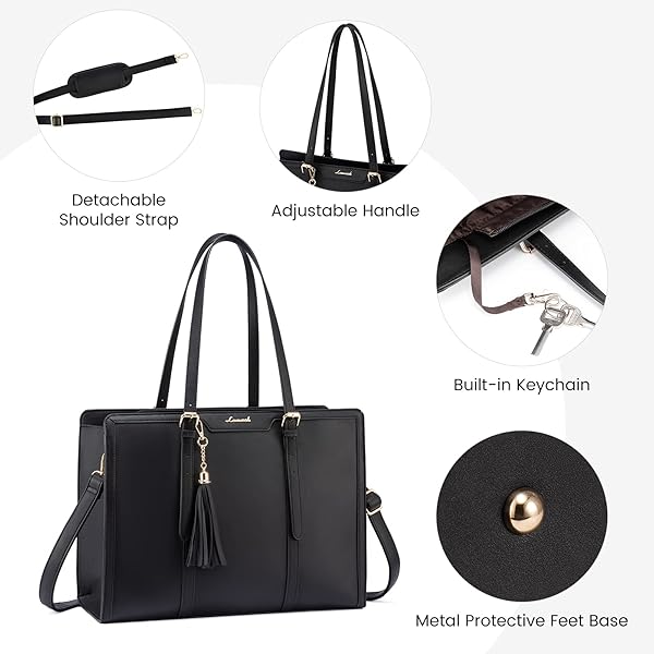 LOVEVOOK LAPTOP BAG FOR WOMEN 17.3 INCH LIGHTWEIGHT PU LAPTOP TOTE BAG, LARGE CAPACITY COMPUTER BAG WITH CLUTCH PURSE FOR BUSINESS, WORK, OFFICE, TRAVEL, SCHOOL, CASUAL(BLACK & LEATHER)