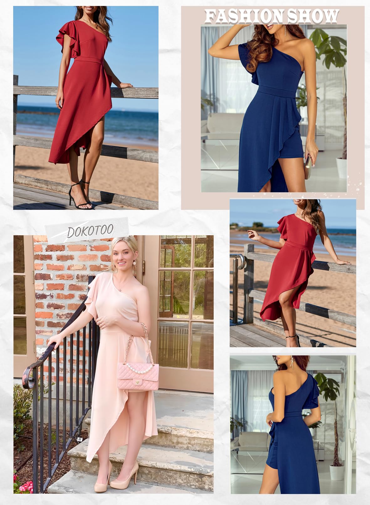 Dokotoo Womens Spring Fashion 2024 One Shoulder Sleeveless Elegant Formal Dresses Solid Color Mini Dress High Low Asymmetrical Hem Empire Waist Dress with Zipper Hot Pink Medium - Image 5