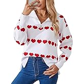 Alsol Lamesa Women’s Half Zip Collar Pullover Long Sleeve Heart Sweater Side Split Knit Sweaters for Women