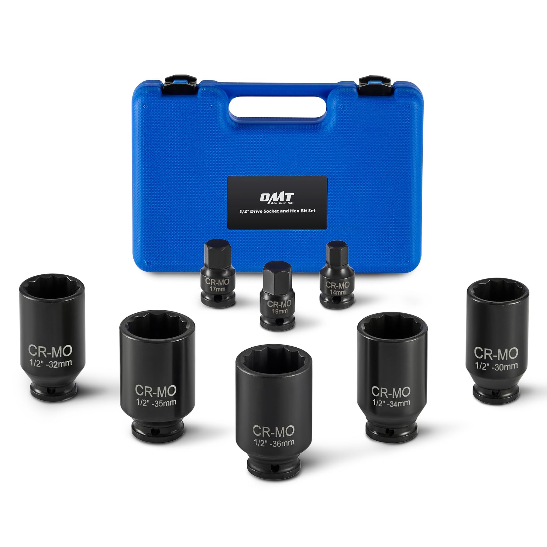 Photo 1 of Orion Motor Tech 8pc Axle Nut Socket Set, 1/2 in Drive Metric 12 Point CR-MO Axle Nut Impact Socket Set, Extra-Deep Spindle Axle Nut Sockets with Storage Case, 14mm 17mm 19mm, 30mm 32mm 34mm 35mm 36mm