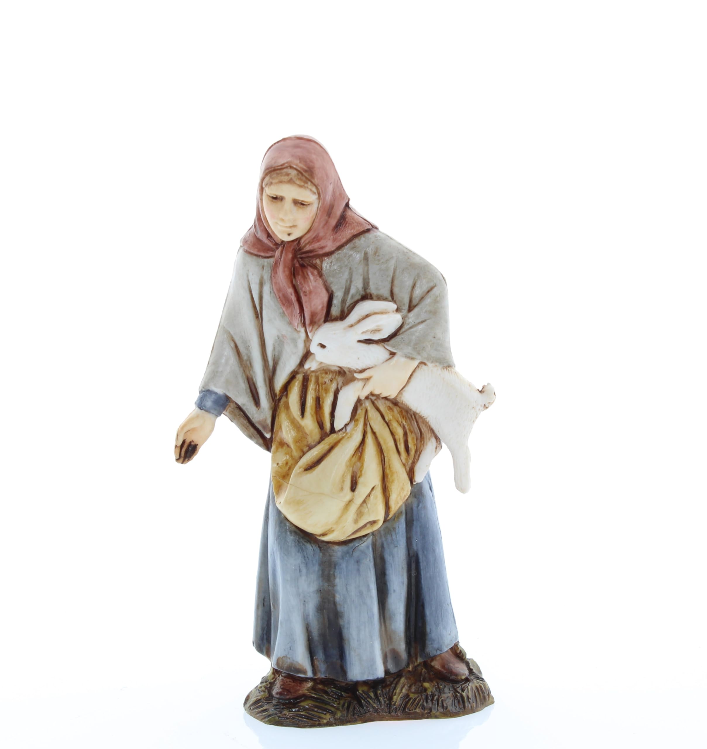 Moranduzzo Woman with Rabbit for Nativity Scene of 4 Inch Scale 1:20 - Unbreakable Nativity Figures - 18th Century Style, Hand-finished Painting, Official Product, Made in Italy, Sculptor M. Landi