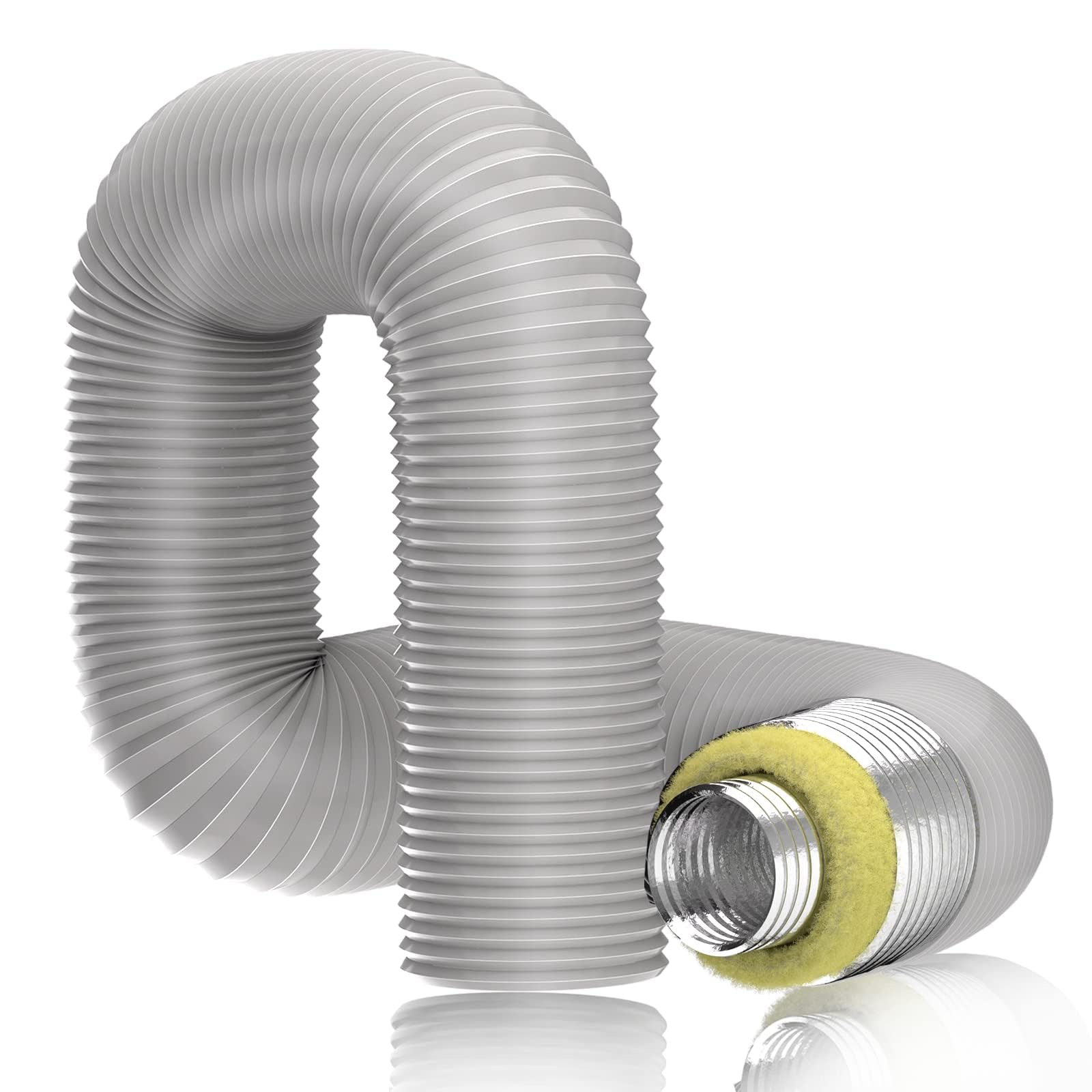 Photo 1 of Hon&Guan 6'' Insulated Flexible Duct 8 FT Long, Gray Noise Reducer Hose Silencer for Inline Duct Fan of Air Conditioner HVAC Ventilation System.