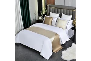 twelves Prague Contrast Queen Bed Runner, Gold Patchwork Bedding Decorative Accent Bedding Scarf for Hotel Home Guestroom