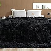 Pawque Faux Fur Blankets King Size 90x108 Inches, Soft Fuzzy Fluffy Blanket, Warm Thick Sherpa Long Hair Shag Reversible Lightweight Cozy Throw for Bedroom Sofa Couch, Black