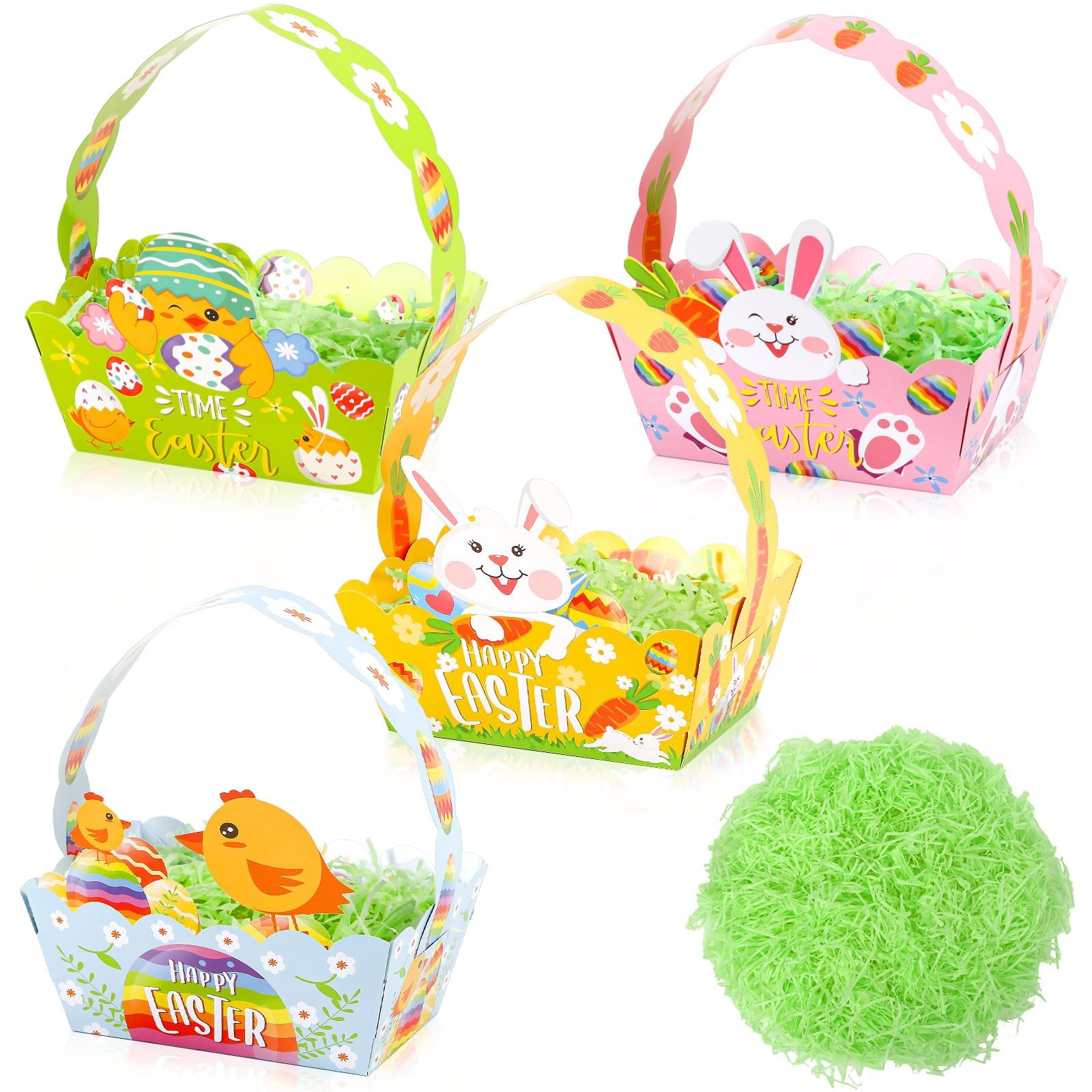 SEPGLITTER 8 pcs Easter Baskets Paper Easter Nest with 50 g Easter Green Grass DIY Easter Craft for Easter Basket Gift Filler Easter Decoration