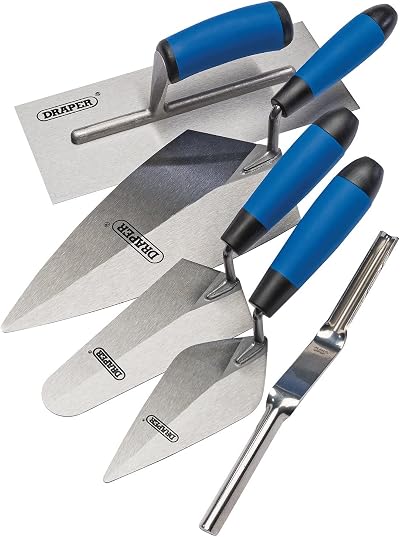 Draper Soft Grip Trowel Set 5 Piece Plastering Tools Kit High Carbon Steel
