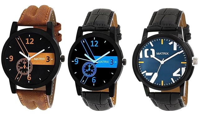 Multicolor Dial & Multicolor Leather Strap Analog Watches for Men/Boys - Combo (Pack of 3) - (TRP-7)