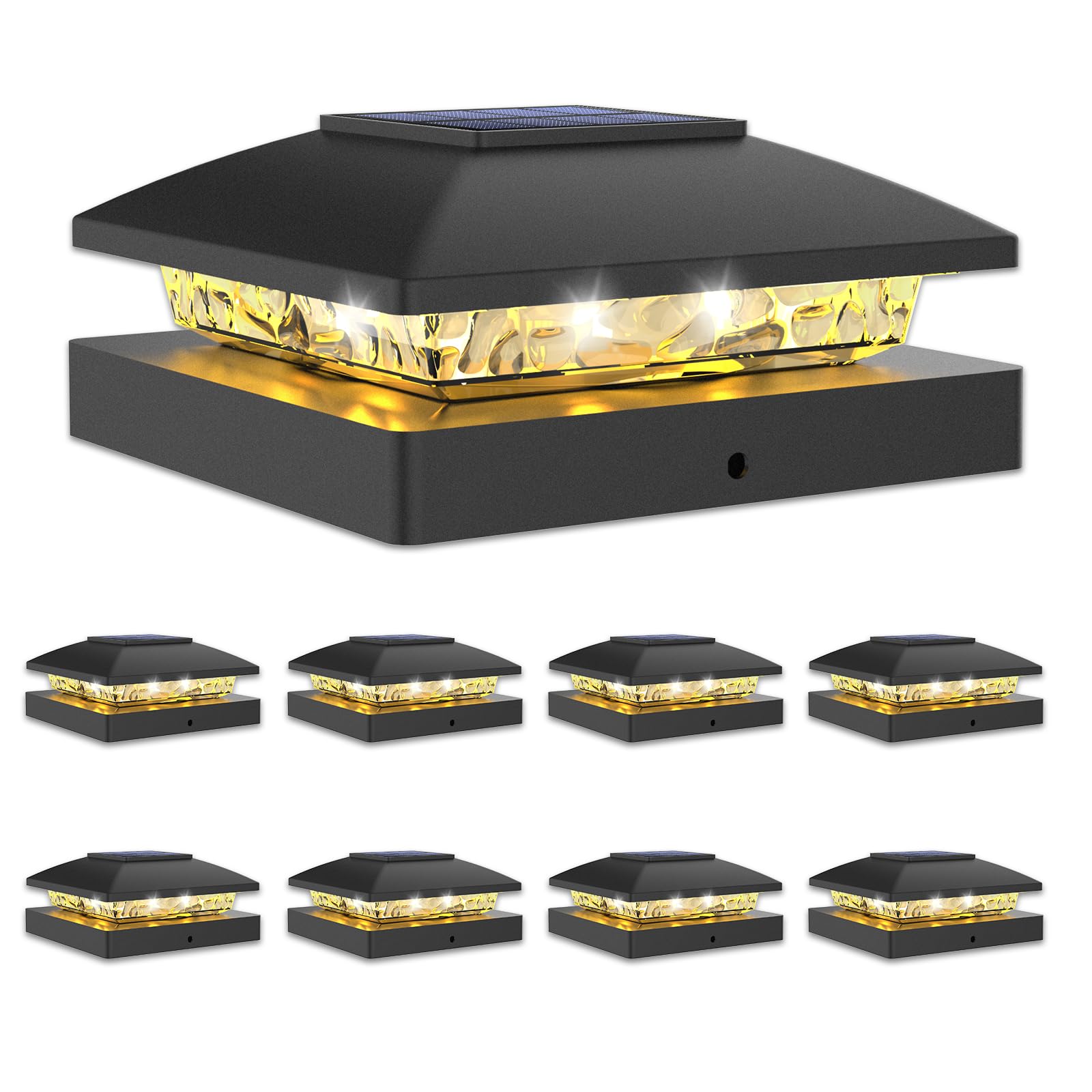 Photo 1 of VOLISUN 4x4 Solar Post Cap Light 8pack,Solar Fence - Cap Lights Outdoor Waterproof for Wooden/Vinyl Post,Black Deck Post Cap Light Solar Powered with Warm White for Garden/Patio/Porch