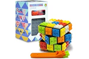 ACROFEK Speed Cube 3x3 Build-On Brick Cube, Brain Teaser Puzzles Magic Cube with Building Blocks, Creative Puzzle Cube Toys for Kids Beginners (Black)