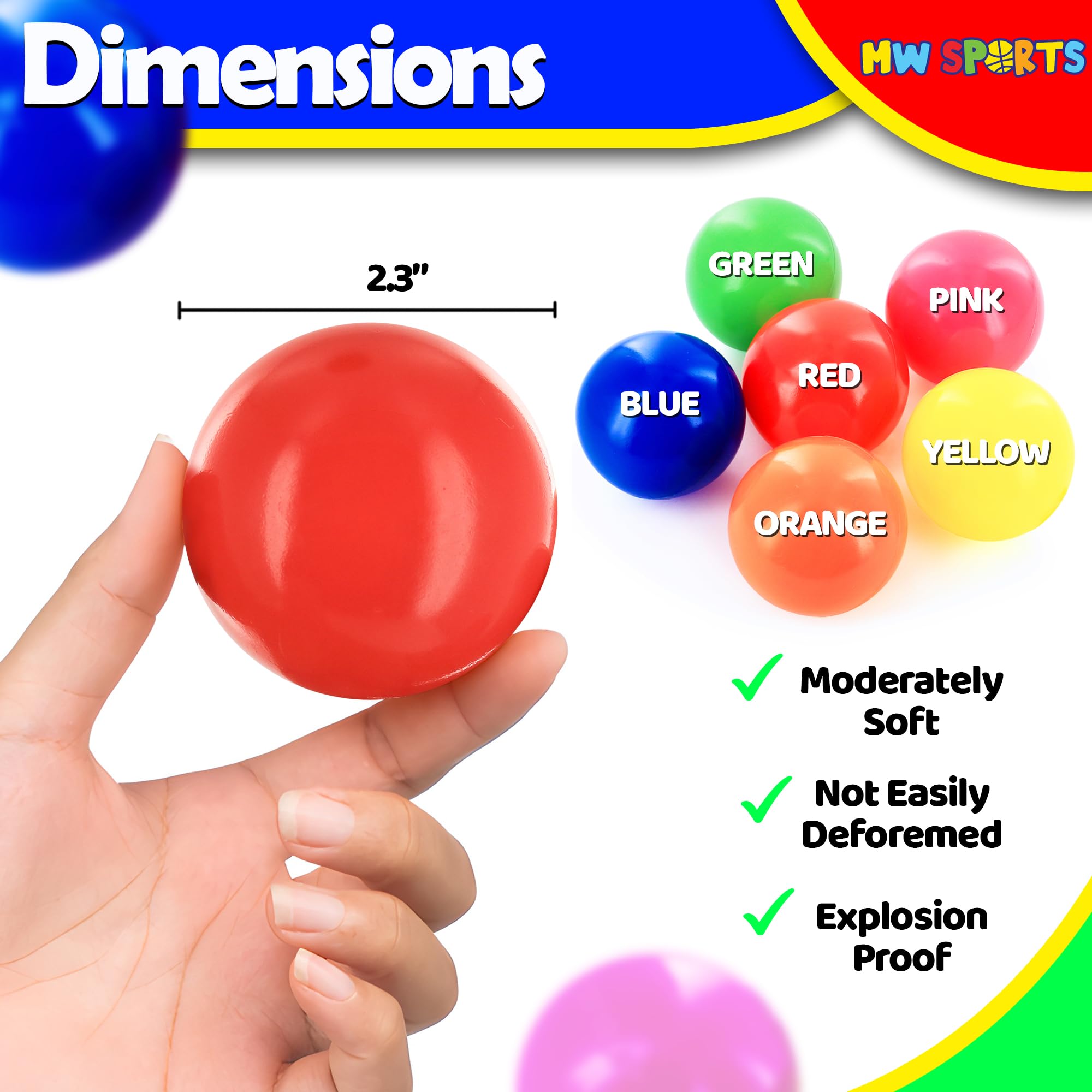 Play Balls for Ball Pit, Plastic Crush Proof, Phthalate & BPA Free, Assorted Colors. (100 Balls)