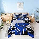 Royal Blue Black Grey Bedding Sets Queen Swirls Spiral Comforter Set Abstract Gromment Stripes Quilt Bedroom Decor Geometric Plaid Bedding Modern Graphic Artwork Quilted Comforter All Season