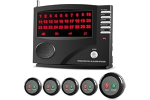 SYNLETT Wireless Call System Nurse Call System with 5 Dual Function Call Buttons and 1 Central Monitoring Unit for Clinic Restaurant Nursing Home Patients Caregiver Residents