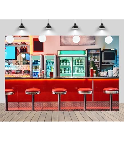 Aazon.co : BELECO 7x5ft Fabric Retro 50s Diner Backdrop For Photography Classic 1950s Fast 6 thumbnail image