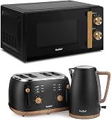 VonShef Fika 3-In-1 Microwave Kettle Toaster Set Black 1.7L 4-Slice