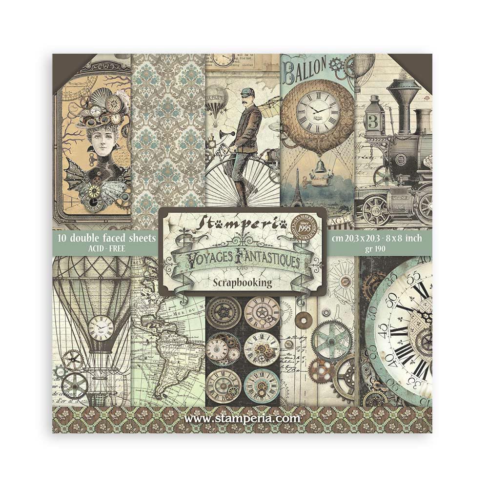 STAMPERIA INTERNATIONAL, KFT Stamperia-Mini Scrapbooking Pad-Voyages Fantastiques, Multicoloured, 8 x 8 inches