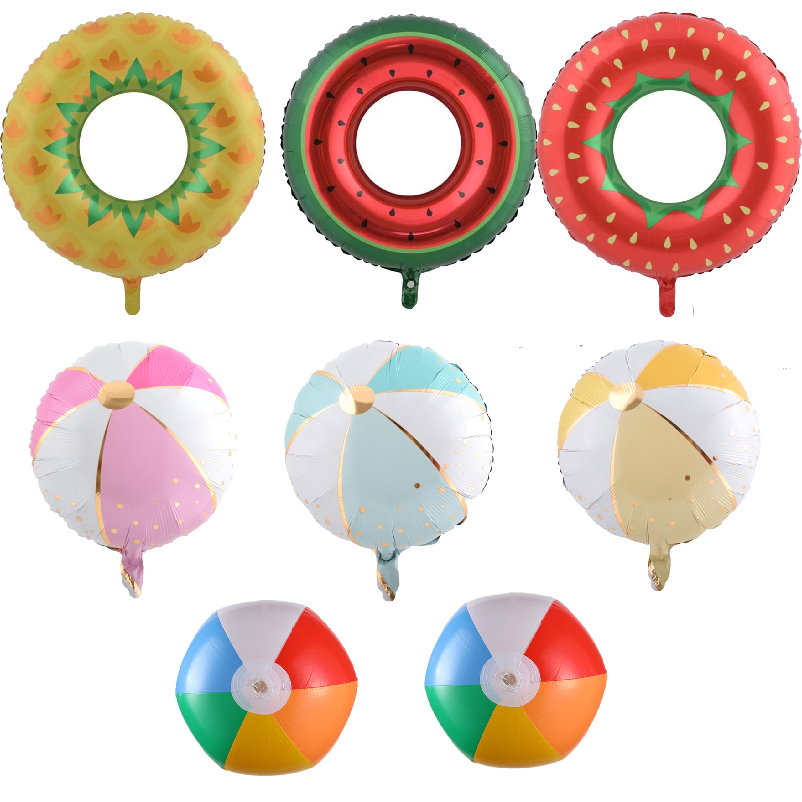 Photo 1 of 8Pcs Large Size Pineapple Watermelon Strawberry Swimming Ring Foil Balloons Beach Ball Foil Balloons for Summer Beach Pool Fruit Themed Birthday Hawaii Holiday Outdoor Party Decorations (Colorful)