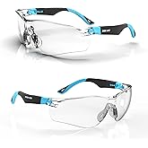 DEX FIT Safety Glasses SG210, Z87 Eye Protection, Anti-Fog & Scratch Resistant, Adjustable for Women and Men, UV Protection (Black & Blue Frame, Clear Lens)