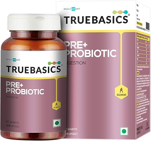 TrueBasics Pre & Probiotics, For Digestion and Gut Health, with 30 billion CFU, 75 mg Prebiotics, 30 capsules