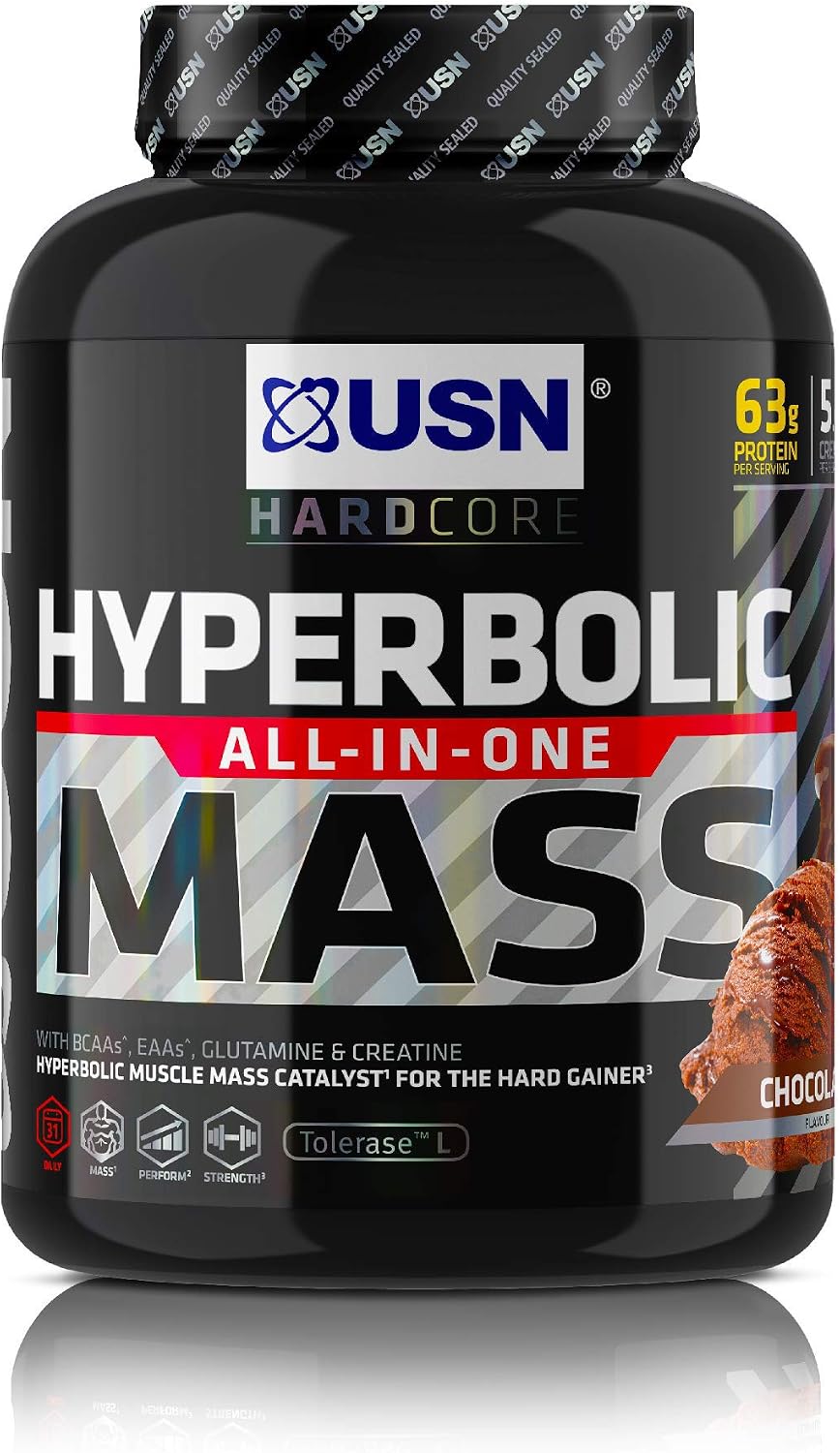 USN Hyperbolic Mass Dutch Chocolate 2kg: High Calorie Mass Gainer Protein Powder for Muscle Building and Weight Gain