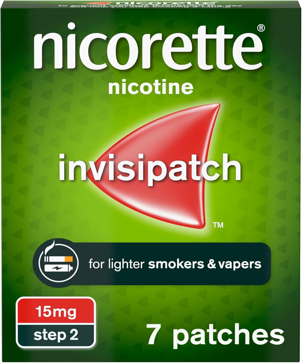 Nicorette InvisiPatch Step 2 15mg 7 patches Nicotine Stop Smoking Vaping