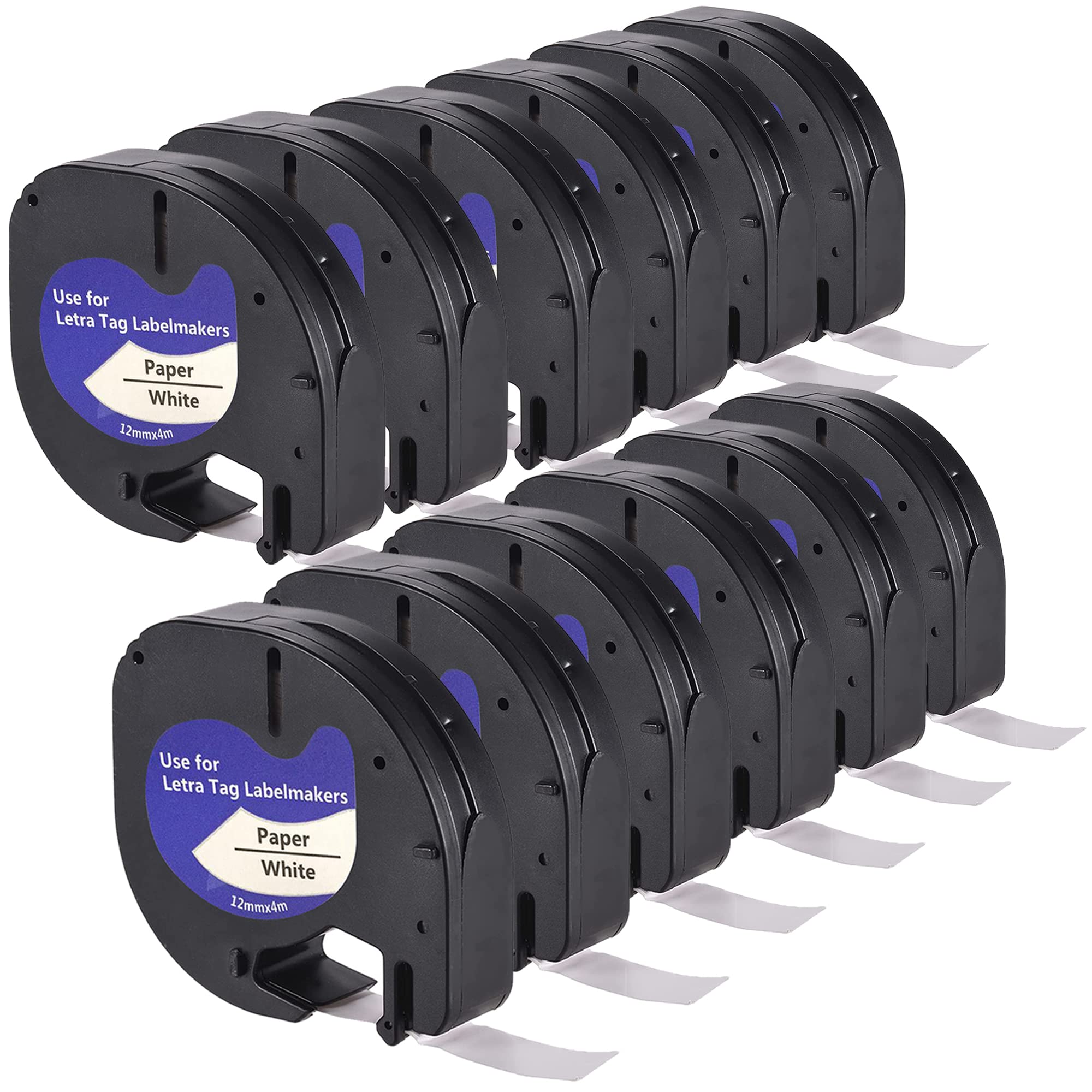 LEYF Pack of 12 Label Tape, Compatible with Dymo 91200, 12 mm x 4 mm Label Tape for Dymo LetraTag LT-100H, LT-100H Plus, LT-100T, LT-100T Plus, 2000, QX50, XM, XR, Waterproof, Black on White