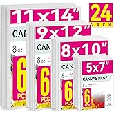 PHOENIX 24 Pack Canvases for Painting - 5x7, 8x10, 9x12, 11x14 Inch, 8 Oz Triple Primed 100% Cotton Flat Canvas Boards White Blank Canvas Panels Multi Size Bulk Pack for Acrylic & Oil Paints
