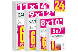 PHOENIX 24 Pack Canvases for Painting - 5x7, 8x10, 9x12, 11x14 Inch, 8 Oz Triple Primed 100% Cotton Flat Canvas Boards White 