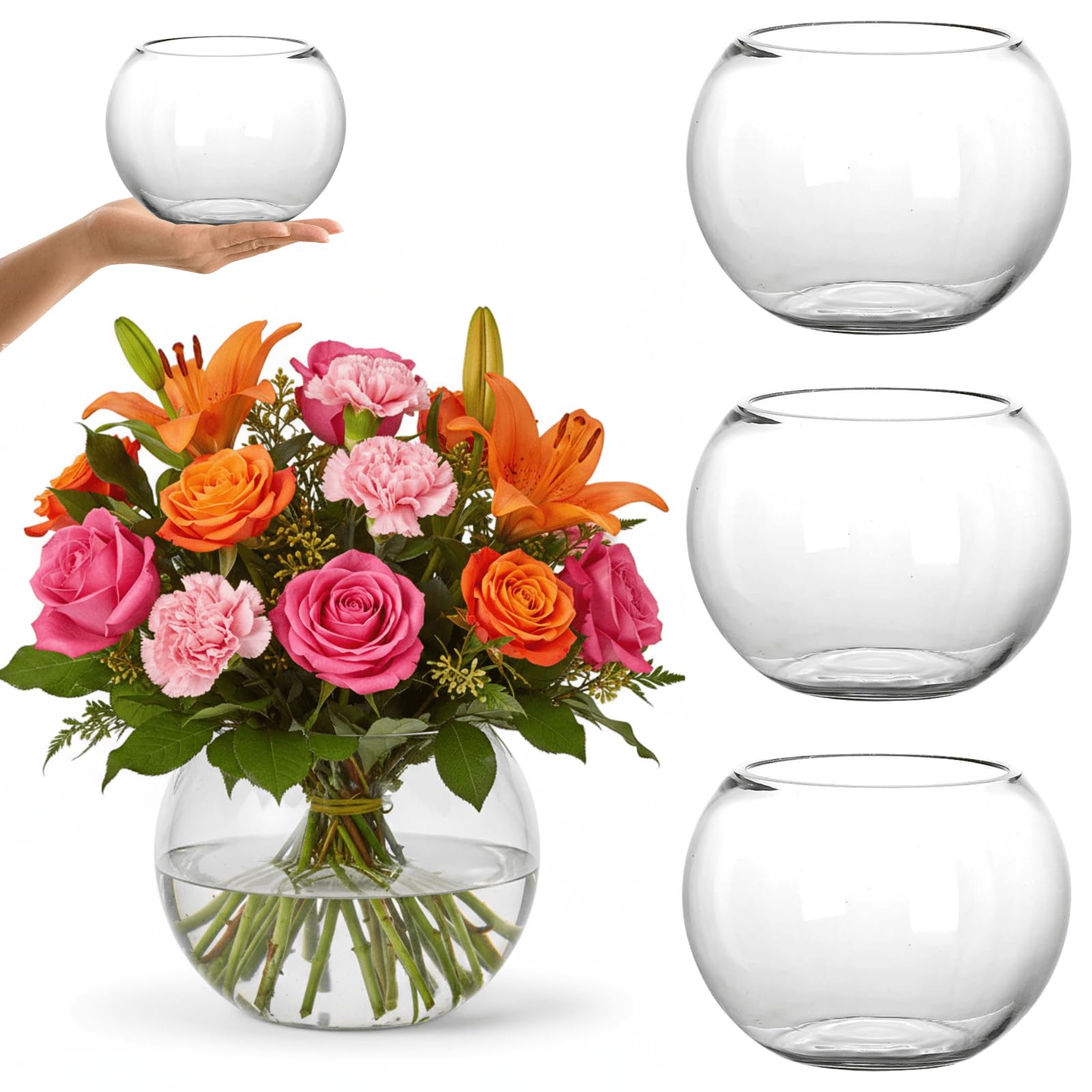 Photo 1 of YOUEON 4 Pcs Small Glass Bubble Bowl Vases 6" W x 4.5" H, Round Floating Candle Holders, Glass Terrarium Bowls, Globe Flower Vase Centerpiece for Wedding Event Home Decor