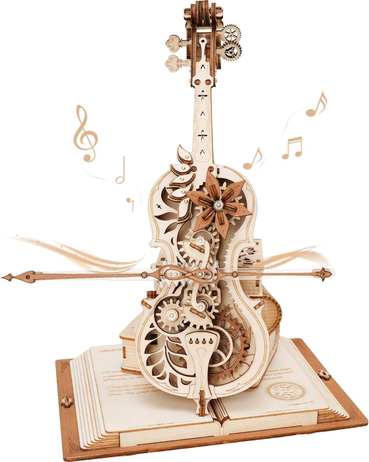 ROBOTIME 3D Puzzle Magic Cello Wooden Music Box Model Kits for Adults to Build, Gear Model Building Construction Craft Kits