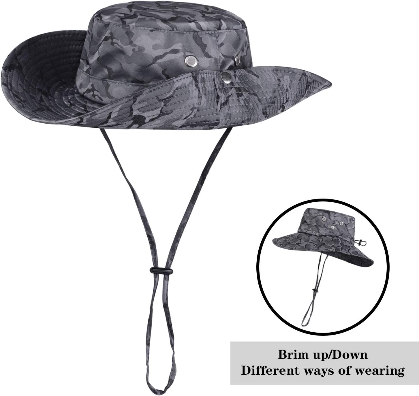 KOOLSOLY Breathable Wide Brim Boonie Hat Outdoor Waterproof UPF 50+ Sun Protection Mesh Safari Sun hat for Travel Fishing : Clothing