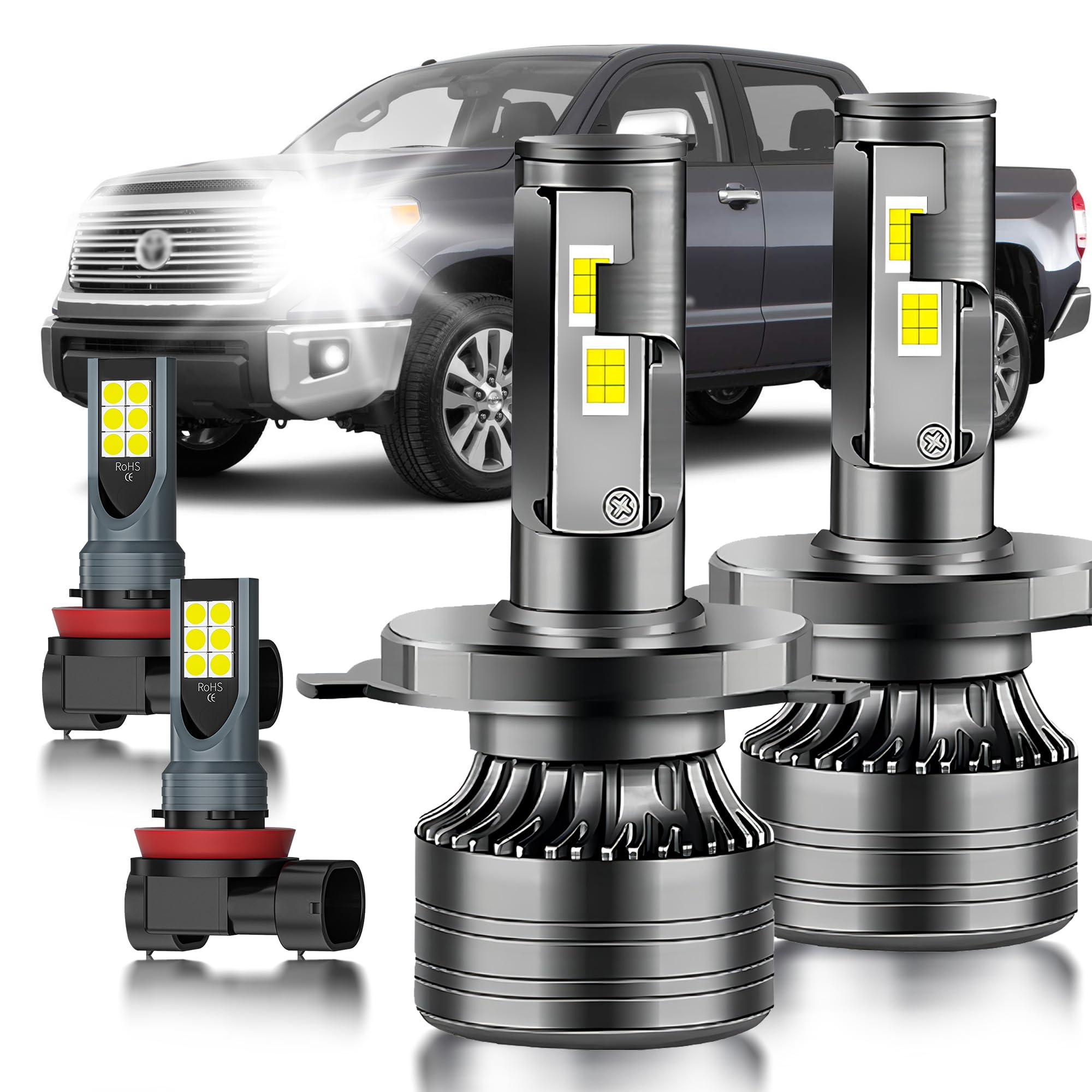 Photo 1 of HUOKEDS for 2014-2021 Toyota Tundra Fog Lights Bulbs Combo, 4pcs Super Bright White Dual Beam and Fog Lights Blubs Package