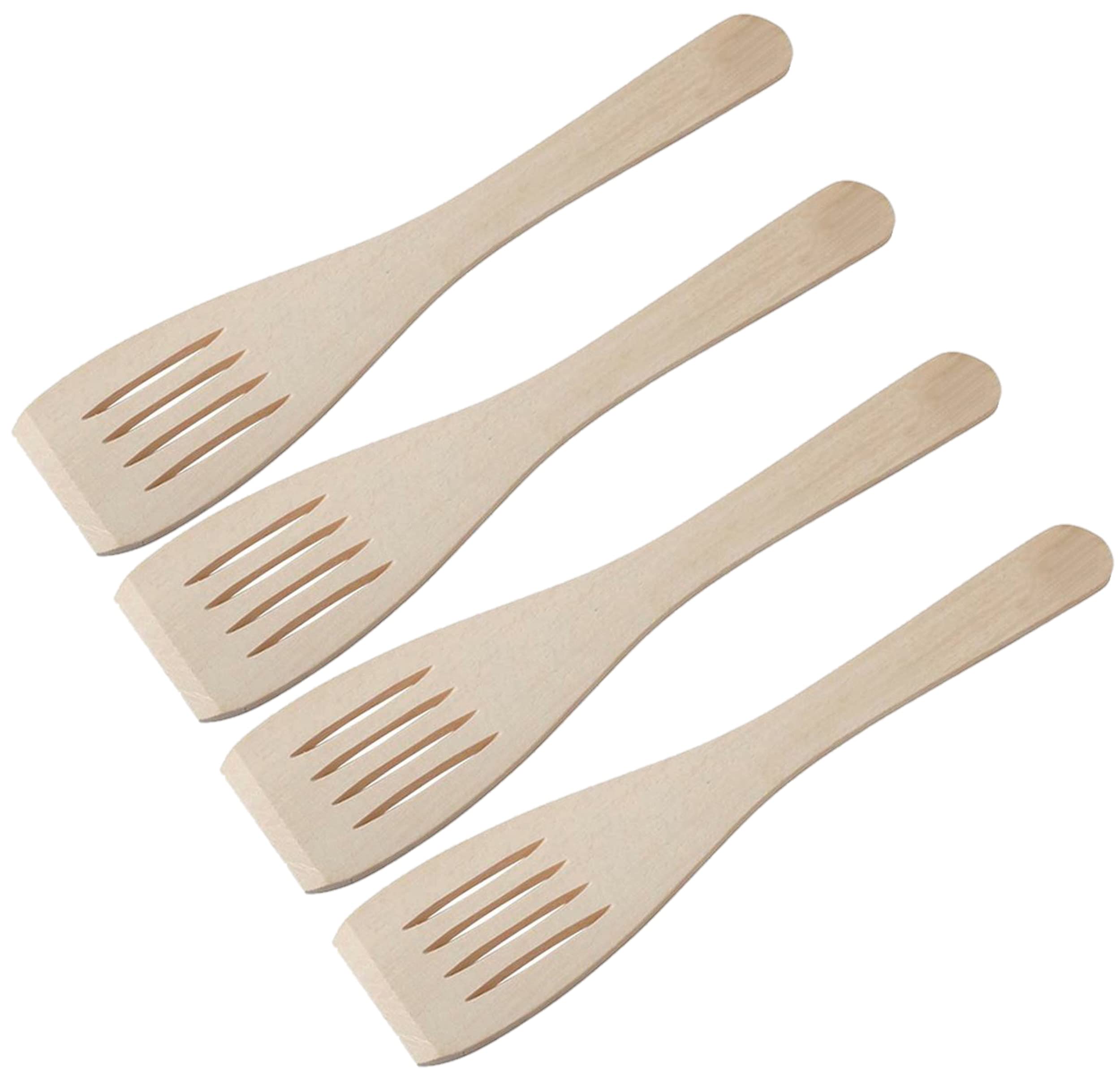 Tradeco direct® Set of 4 x 12" (300mm) Beechwood Wooden Flat Slotted Spatula, Ideal for Cooking, Baking, Decorating, Engraving. Made in the EU