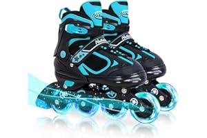 MonSports Adjustable Inline Skates for Kids,Red/Black/Blue Blade Roller Skates with Light-up Wheels for Beginner Boys,Girls and Youth Size S-M-L