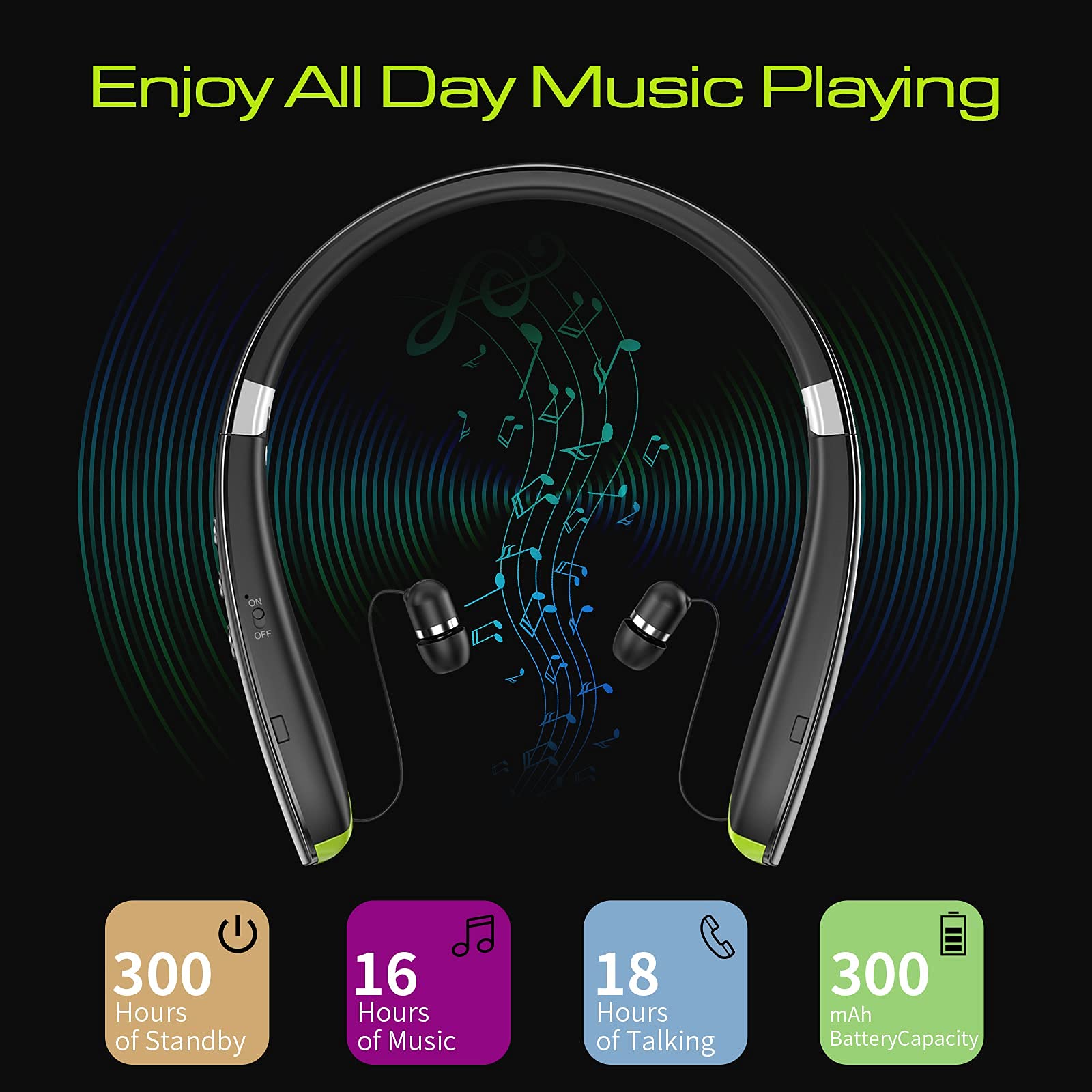 Bluetooth Headset, 2025 Upgraded Neckband Bluetooth Headphones with Retractable Earbuds, Noise Cancelling Stereo Earphones with Mic, Foldable Wireless Headphones for Sports Office with Carry Case