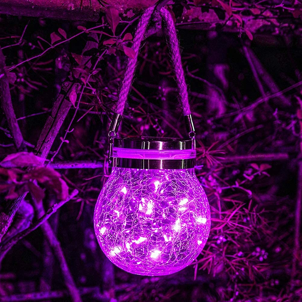 Uposao Solar Outdoor Garden Lights, Hanging led Lights Outdoor, Mason Light IP65 Waterproof Glass Jar Fairy Lights, Solar Crackle Glass Lantern For Balcony, Yard, Patio, Fence led Outdoor Lights