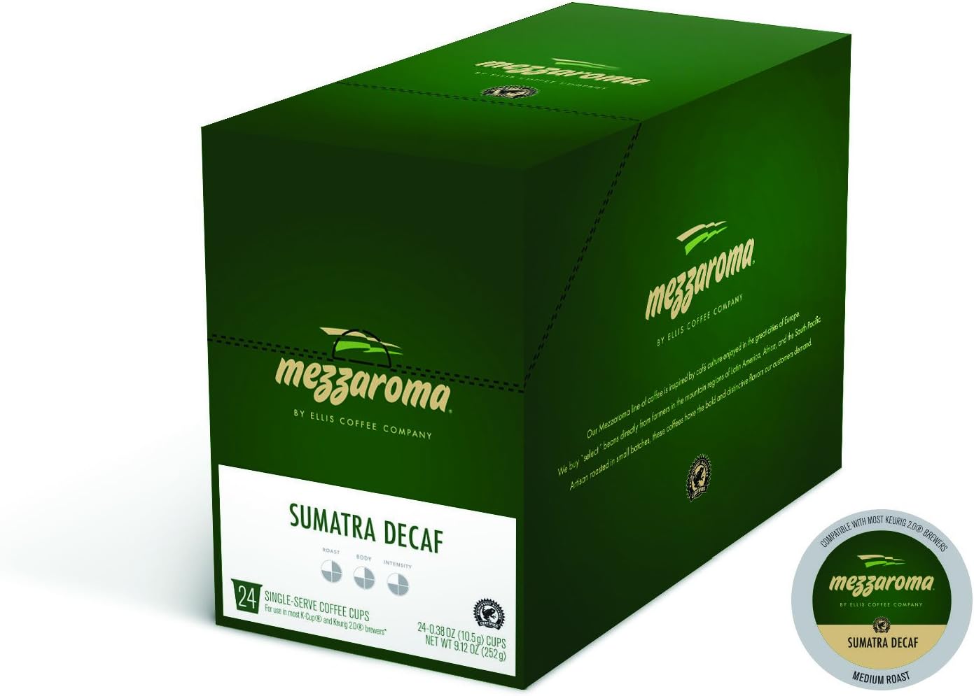 Mezzaroma Coffee Decaf Sumatran Rainforest Certified Single Serve Cups - 24 Count