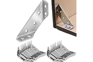 WENBIE Universal Furniture Corner Connector, Stainless Steel Angle Corner Brackets for Shelf Cabinet Table Chair, Trapeziform Corner Brace Support Bracket Fastener (20pcs)