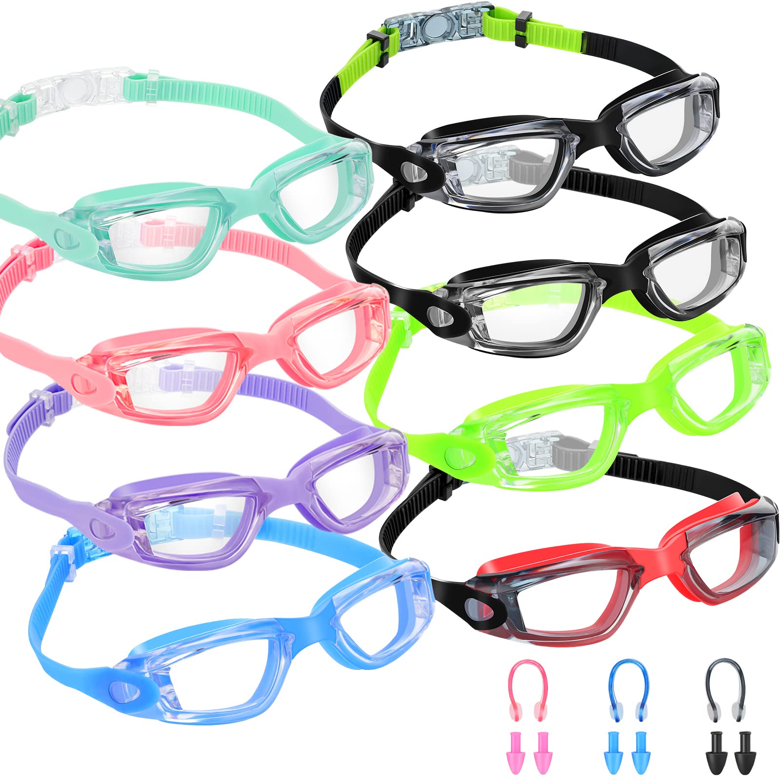 Photo 1 of Fabbay 8 Pcs Swimming Goggles No Leaking Pool Goggles for Kid Adult UV Protection Swim Glasses Waterproof Nose Clip Earplug(Cool Style)