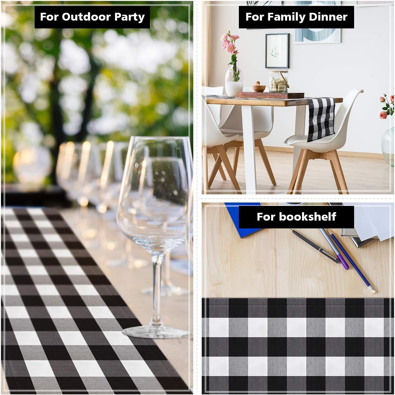 Syntus 14 x 72 inch Buffalo Check Table Runner Cotton-Polyester Blend Handmade Black and White Plaid for Family Dinner, Outdoor or Indoor Parties, Farmhouse, Thanksgiving, Christmas & Gathering: Home & Kitchen