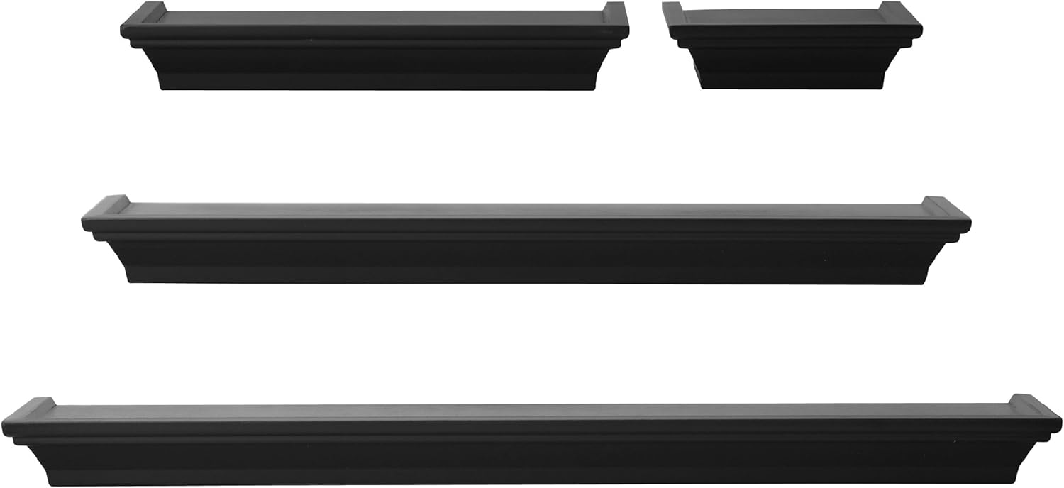 Melannco Floating Wall Mount Molding Ledge Shelves, Set of 4, Black, 4 Count: Home & Kitchen