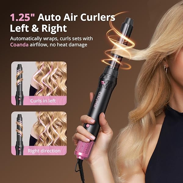 AIR WRAP HAIR STYLER, FAST DRYING BLOW DRYER & CURLING STYLINGTOOL, HOT AIR STYLER NO HEAT DAMAGE, HOT AIR STYLER WRAP FOR CURLING VOLUMIZING STRAIGHTENING STYLING(PINK)