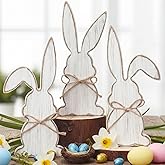 Yousoontic 3 Pcs Wooden Easter Bunny Egg Decoration for Home Neutral Rustic Farmhouse Rabbit Decoration Wooden Table Signs Retro Easter Tiered Tray Decor for Home Dining Room Decor(Bunny)