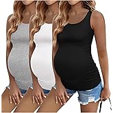 Ekouaer 3 Pack Women Maternity Tank Tops Ruch Side Basic Shirts Summer Postpartum Tops Sleeveless Pregnancy Workout Clothes