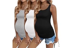 Ekouaer 3 Pack Women Maternity Tank Tops Ruch Side Basic Shirts Summer Postpartum Tops Sleeveless Pregnancy Workout Clothes