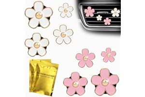 8 Pieces Daisy Air Vent Clips, Anglecai Flower Car Air Fresheners Vent Clip Cute Air Conditioning Outlet Clip Car Interior Decor Clip with 4Pcs Refill Pads(White, Pink)