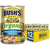 Bush's Best Organic Chickpeas, 15 oz, (Pack of 12) | Canned Beans, Organic Chick Peas, USDA Certified Organic, Source of Plant Based Protein and Fiber, Low Fat, Gluten Free