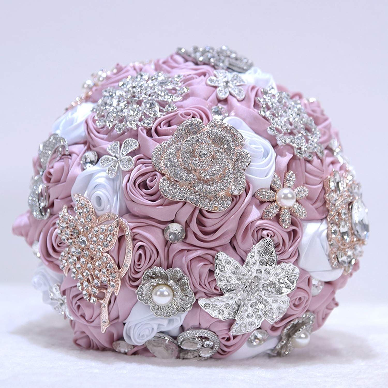 Sparkly Crystal Brides Bouquet Diamond Satin Rose Wedding Flowers Bridal Bouquets Artificial Beaded Bouquet De Fleurphoto Color 1