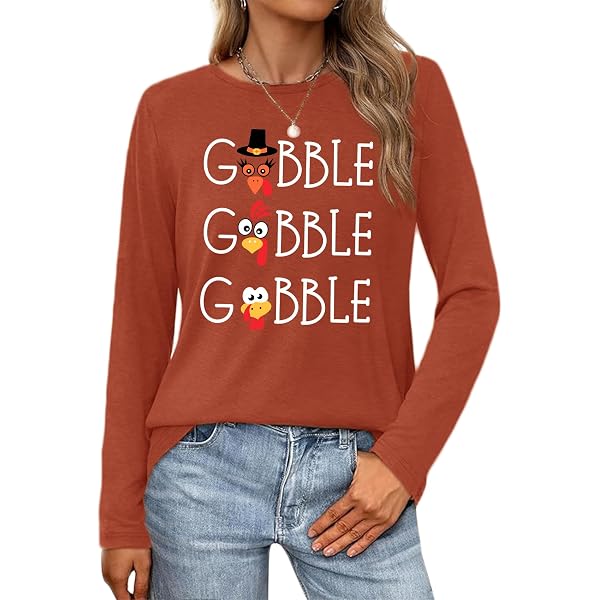 Jusgai Women's Color Block Thanksgiving Shirt - 'Gobble Gobble' Print Long Sleeve Raglan Tee - View #8