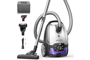 ASPIRON Canister Vacuum,1700W/45KPA Bagged Vacuum Cleaner,5L Large Capacity,Auto Cord Rewind,HEPA Filter,Low Noise,7.5M Cleaning Radius,Variable Power Control,Easy to Push,Hard Floor,Pet,Carpet,Upholstery,Car