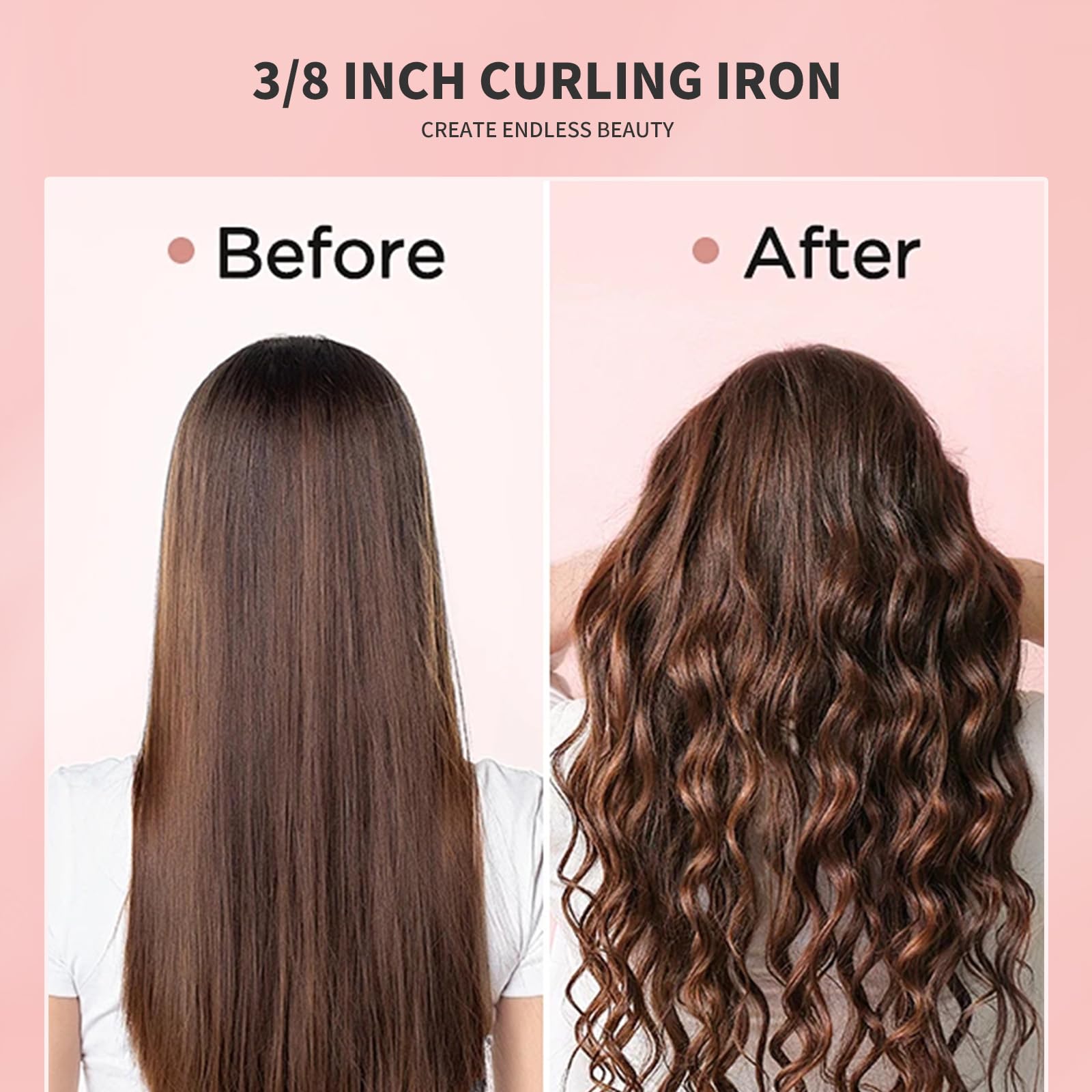 3/8 Inch Small Curling Iron Wand for Short & Long Hair,9mm Skinny Curling Iron Ceramic Small Barrel Curling Iron Tiny Curling Wand with 5 Adjustable Temperature, Include Heat Resistant Glove